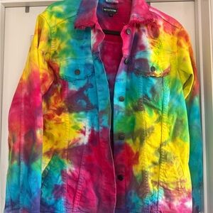 Oversized rainbow tie dye denim jacket | Small/ Medium!